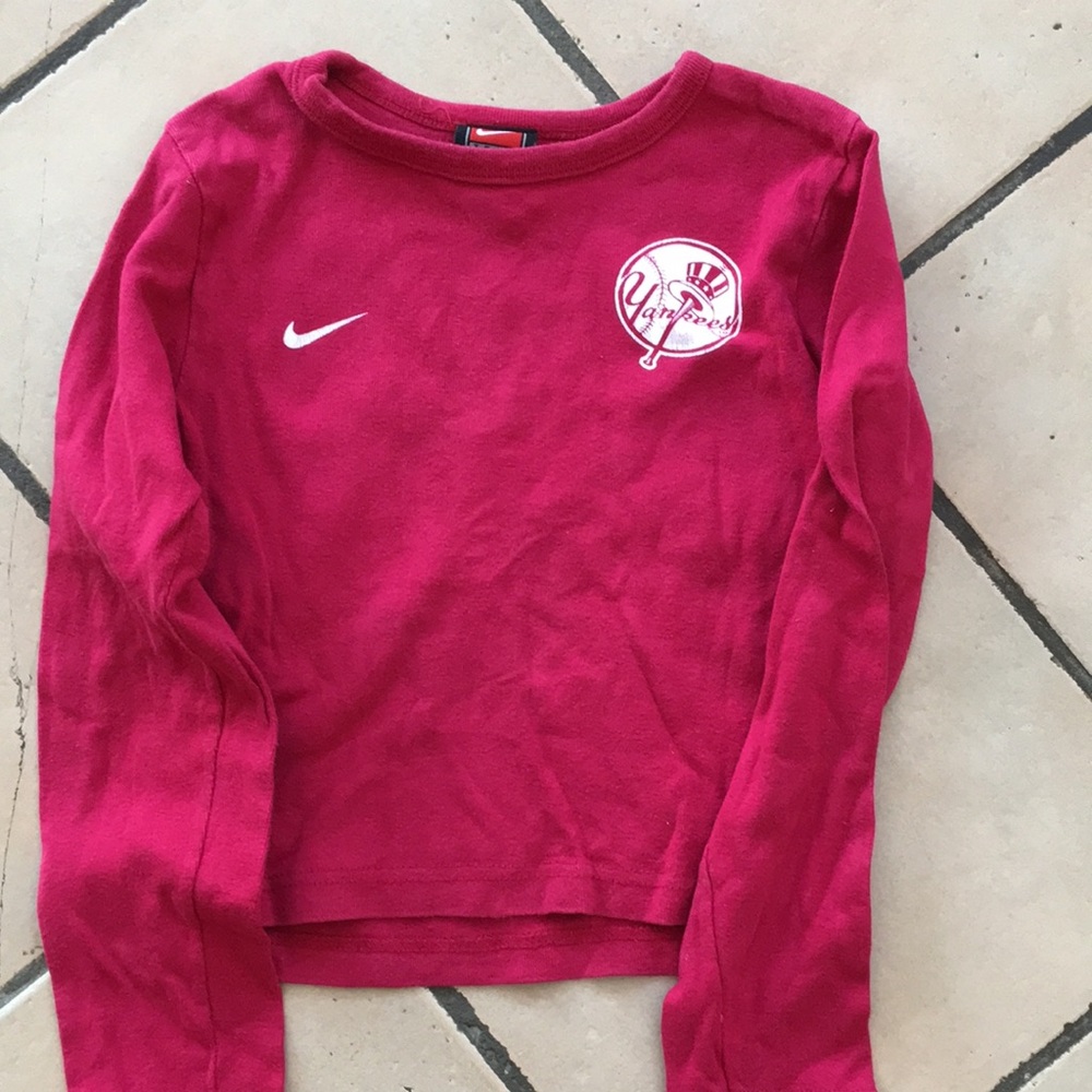 Nike Girls Long Sleeve Crew Tee Pink with White Logos